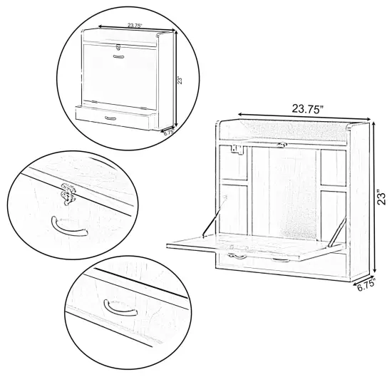 Wall Mount Folding Laptop Writing Computer or Makeup Desk with Storage Shelves and Drawer Black {5}
