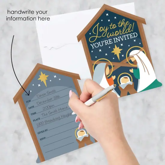 Big Dot of Happiness Holy Nativity - Shaped Fill-In Invitations - Manger Scene Religious Christmas Invitation Cards with Envelopes - Set of 12 {3}