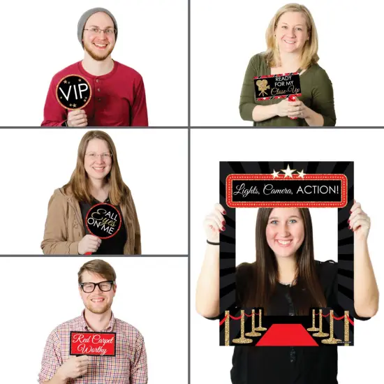 Big Dot of Happiness Red Carpet - Movie Night Party Selfie Photo Booth Picture Frame and Props - Printed on Sturdy Material {3}
