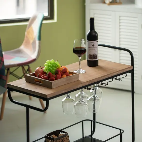 Metal Wine Bar Serving Cart with Rolling Wheels, Glass Holder, and Wine Rack {5}