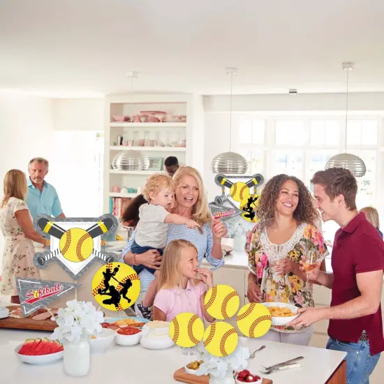 Big Dot of Happiness Grand Slam - Fastpitch Softball - Birthday Party or Baby Shower Centerpiece Sticks - Showstopper Table Toppers - 35 Pieces {6}