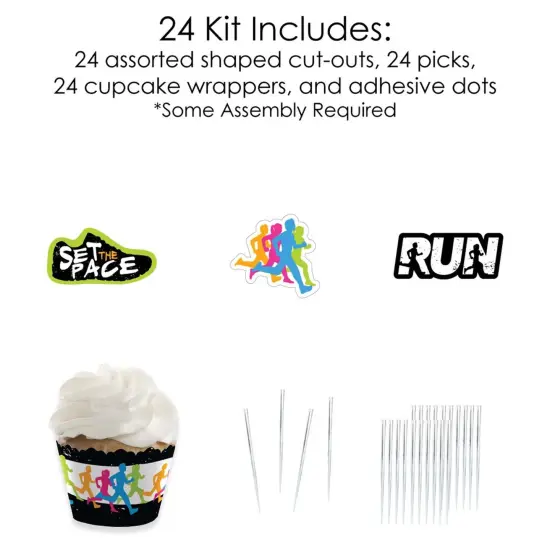 Big Dot of Happiness Set the Pace - Running - Cupcake Decor - Track, Cross Country, or Marathon Party Cupcake Wrappers & Treat Picks Kit - Set of 24 {6}