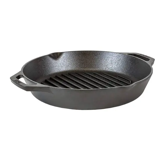 Lodge Cast Iron Grill Pan for Indoor/Outdoor Use, Dual Handles, Pre-seasoned and Made in USA, 12 inch {1}
