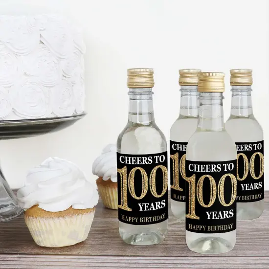Big Dot of Happiness Adult 100th Birthday - Gold - Mini Wine & Champagne Bottle Label Stickers - Birthday Party Favor Gift for Women & Men - Set of 16 {4}