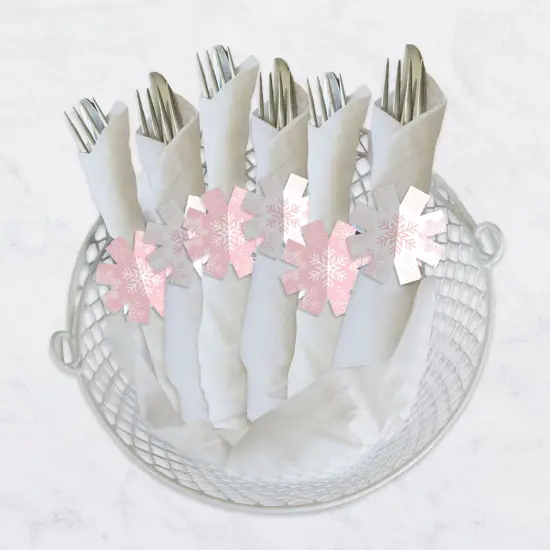 Big Dot of Happiness Pink Winter Wonderland - Holiday Snowflake Birthday Party and Baby Shower Paper Napkin Holder - Napkin Rings - Set of 24 {4}
