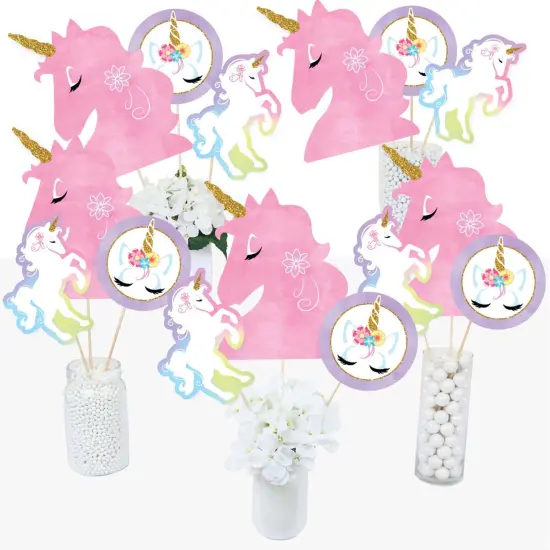 Big Dot of Happiness Rainbow Unicorn - Magical Unicorn Baby Shower or Birthday Party Centerpiece Sticks - Table Toppers - Set of 15 {3}