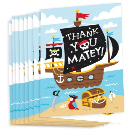 Big Dot of Happiness Pirate Ship Adventures - Skull Birthday Party Thank You Cards (8 count) {3}