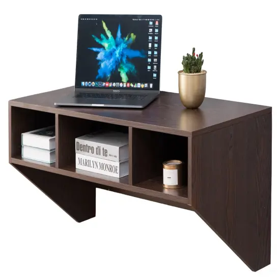 Wall Mounted Office Computer Desk Brown {1}