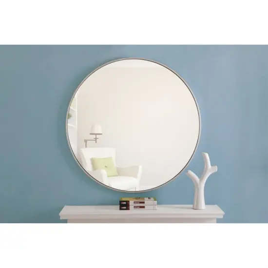 Metal frame Round Mirror 36 inch Silver finish {3}