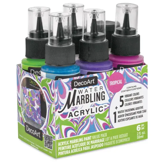 DecoArt Water Marbling Acrylic Paint - Tropical, Set of 6, 2 oz {1}