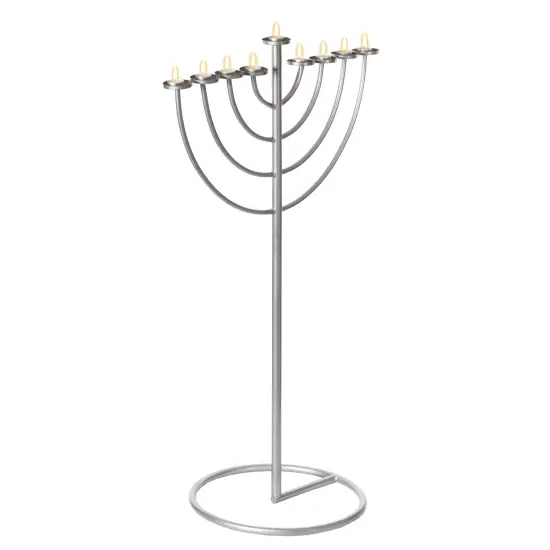 Modern Silver 9 Branch Lighting Thin Pipe Hanukkah Menorah, Metal-Aluminum {2}