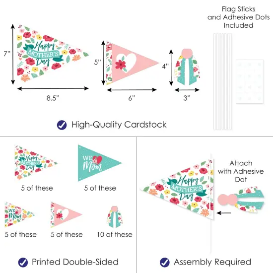 Big Dot of Happiness Colorful Floral Happy Mother's Day - Triangle We Love Mom Party Photo Props - Pennant Flag Centerpieces - Set of 20 {4}