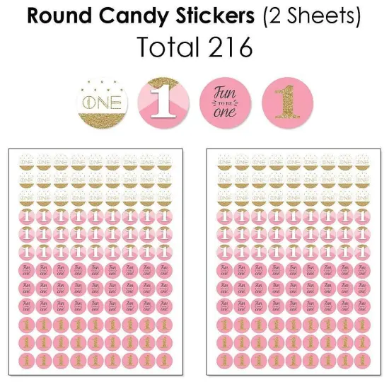 Big Dot of Happiness 1st Birthday Girl - Fun to be One - First Birthday Party Candy Favor Sticker Kit - 304 Pieces {6}