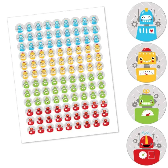 Big Dot of Happiness Gear Up Robots - Birthday Party or Baby Shower Round Candy Sticker Favors - Labels Fits Chocolate Candy (1 sheet of 108) {3}