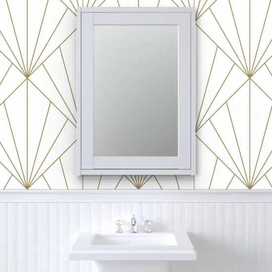 Peel & Stick Wallpaper 2FT Wide Art Deco Geometric Triangles Gold Look White Diamond Custom Removable Wallpaper by Spoonflower {6}