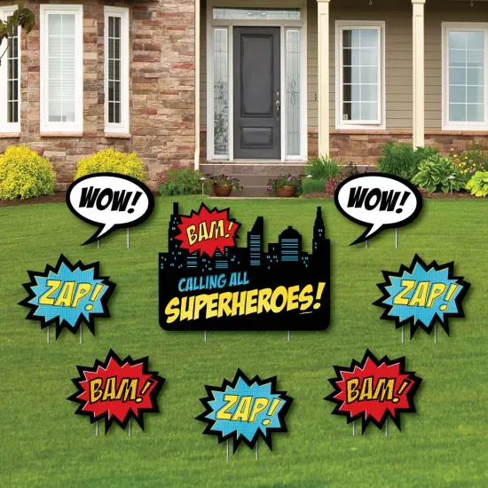 Big Dot of Happiness Bam Superhero - Yard Sign and Outdoor Lawn Decorations - Baby Shower or Birthday Party Yard Signs - Set of 8 {1}
