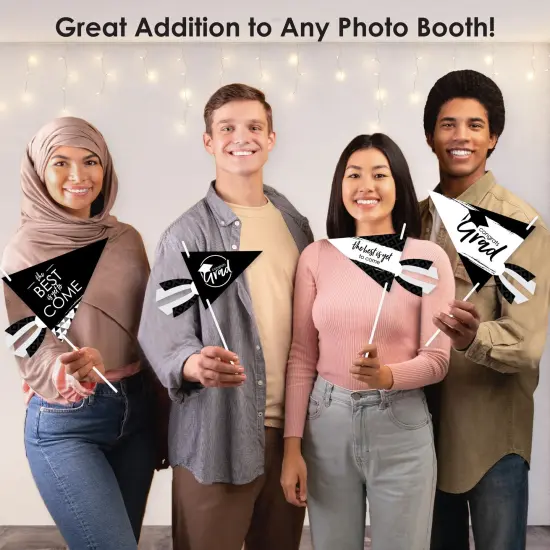 Big Dot of Happiness Black & White Grad Best is Yet to Come Triangle Black & White Graduation Party Photo Props Pennant Flag Centerpieces - Set of 20 {6}