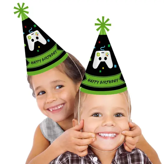Big Dot of Happiness Game Zone - Cone Happy Birthday Party Hats for Kids and Adults - Set of 8 (Standard Size) {3}