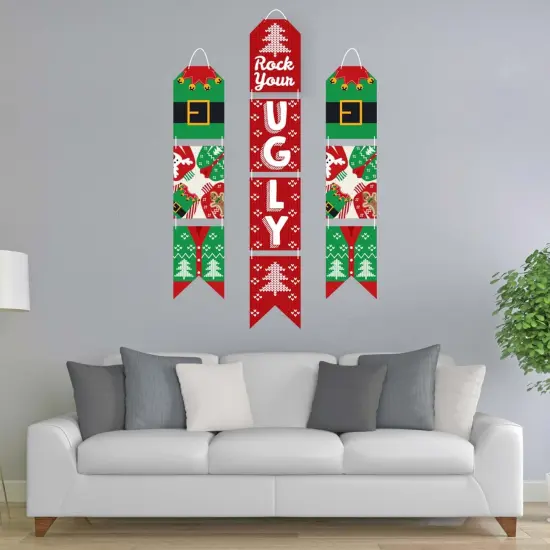 Big Dot of Happiness Ugly Sweater - Hanging Vertical Paper Door Banners - Holiday and Christmas Party Wall Decoration Kit - Indoor Door Decor {3}