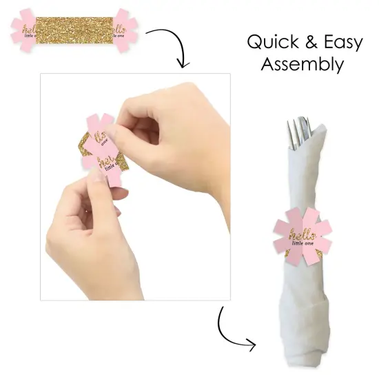 Big Dot of Happiness Hello Little One - Pink and Gold - Girl Baby Shower Paper Napkin Holder - Napkin Rings - Set of 24 {6}