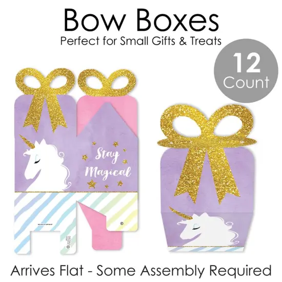 Big Dot of Happiness Rainbow Unicorn - Square Favor Gift Boxes - Magical Unicorn Baby Shower or Birthday Party Bow Boxes - Set of 12 {7}