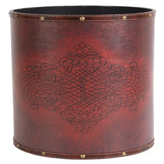 Vintiquewise Faux Leather Antique Design Waste Bin {1}