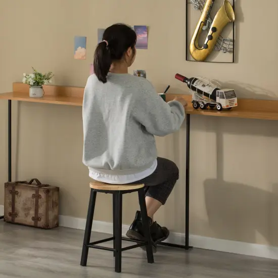 Wooden 17.5" High Black Round Bar Stool with Footrest for Indoor and Outdoor {3}