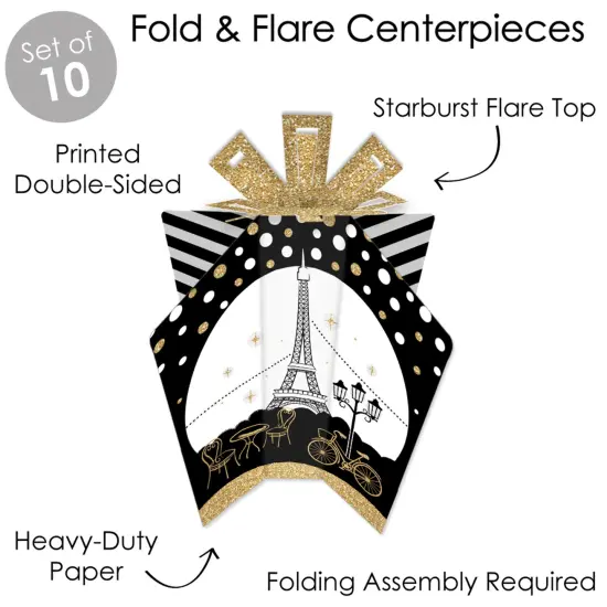Big Dot of Happiness Stars Over Paris - Table Decorations - Parisian Themed Party Fold and Flare Centerpieces - 10 Count {6}