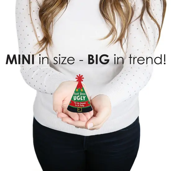 Big Dot of Happiness Ugly Sweater - Mini Cone Holiday & Christmas Party Hats - Small Little Party Hats - Set of 8 {4}