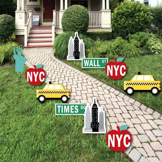 Big Dot of Happiness NYC Cityscape - Big Apple, Taxi, Skyscraper and Lady Liberty Lawn Decor - Outdoor New York City Party Yard Decorations - 10 Piece {1}
