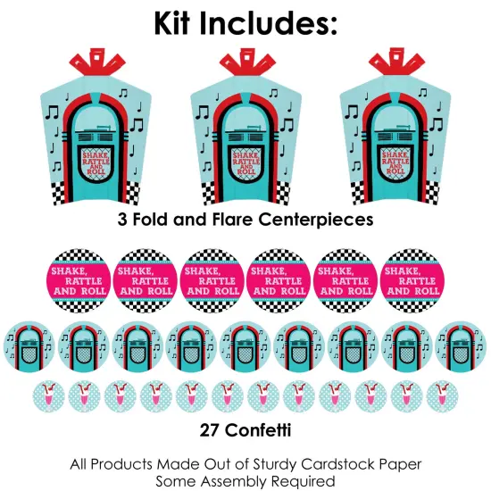 Big Dot of Happiness 50&rsquo;s Sock Hop - 1950s Rock N Roll Party Decor and Confetti - Terrific Table Centerpiece Kit - Set of 30 {4}