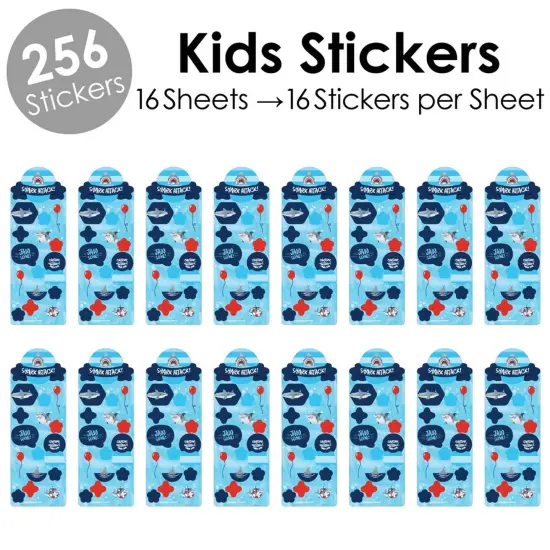 Big Dot of Happiness Shark Zone - Jawsome Shark Birthday Party Favor Kids Stickers - 16 Sheets - 256 Stickers {3}