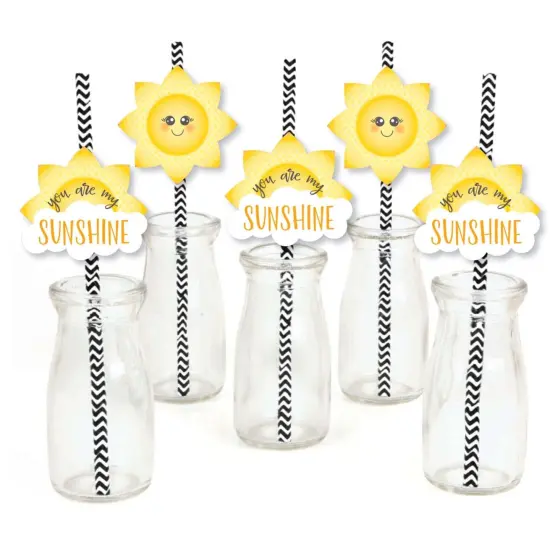 Big Dot of Happiness You are My Sunshine Paper Straw Decor - Baby Shower or Birthday Party Striped Decorative Straws - Set of 24 {1}