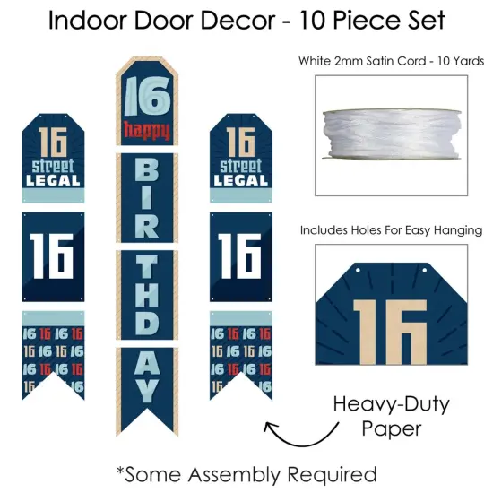 Big Dot of Happiness Boy 16th Birthday - Hanging Vertical Paper Door Banners - Sweet Sixteen Birthday Party Wall Decoration Kit - Indoor Door Decor {6}