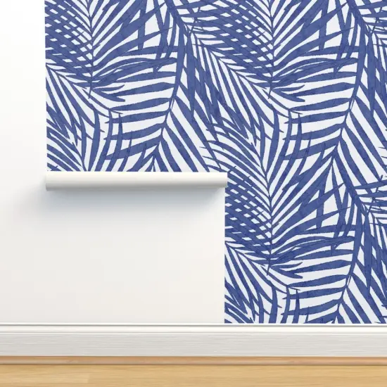 Pre-Pasted Wallpaper 2FT Wide Tropical Ferns Watercolor Tree Palm Leaves Summer Beach Paradise Custom Pre-pasted Wallpaper by Spoonflower {2}