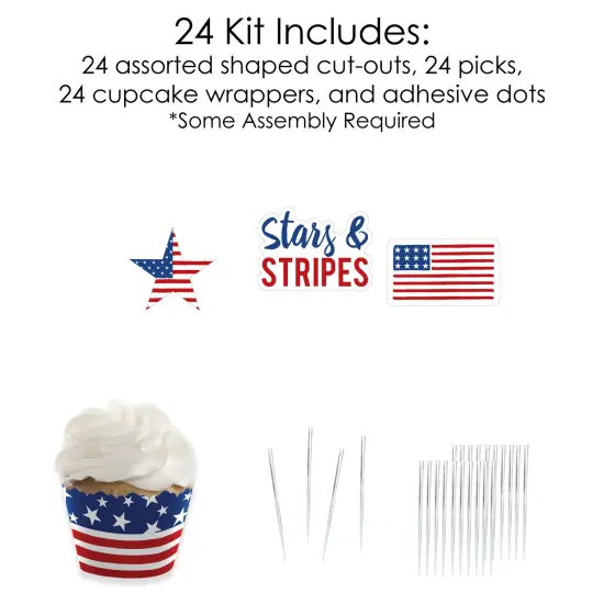 Big Dot of Happiness Stars & Stripes - Cupcake Decoration - Patriotic Party Cupcake Wrappers and Treat Picks Kit - Set of 24 {6}