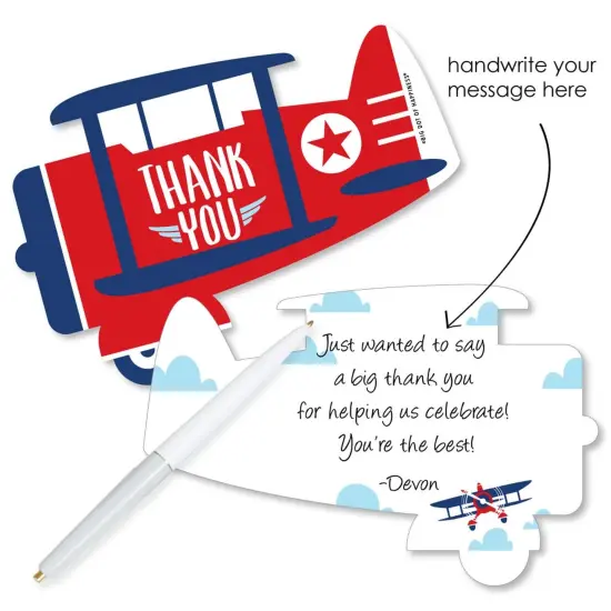Big Dot of Happiness Taking Flight - Airplane - Shaped Thank You Cards - Vintage Plane Party Thank You Note Cards with Envelopes - Set of 12 {3}