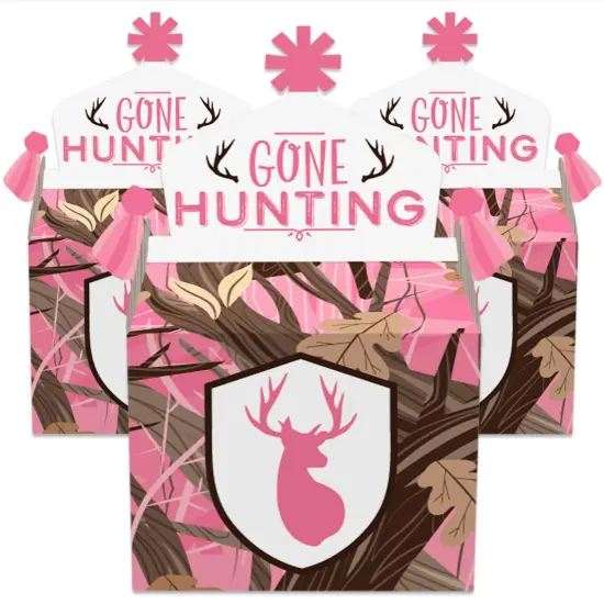 Big Dot of Happiness Pink Gone Hunting - Treat Box Party Favors - Deer Hunting Girl Camo Baby Shower or Birthday Party Goodie Gable Boxes - Set of 12 {3}