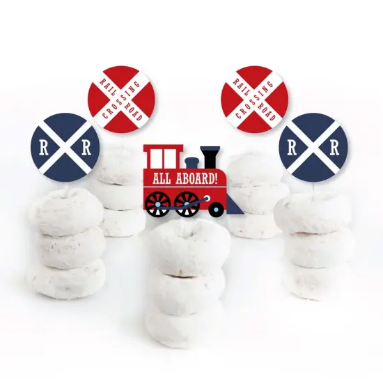 Big Dot of Happiness Railroad Party Crossing - Dessert Cupcake Toppers - Steam Train Birthday Party or Baby Shower Clear Treat Picks - Set of 24 {3}