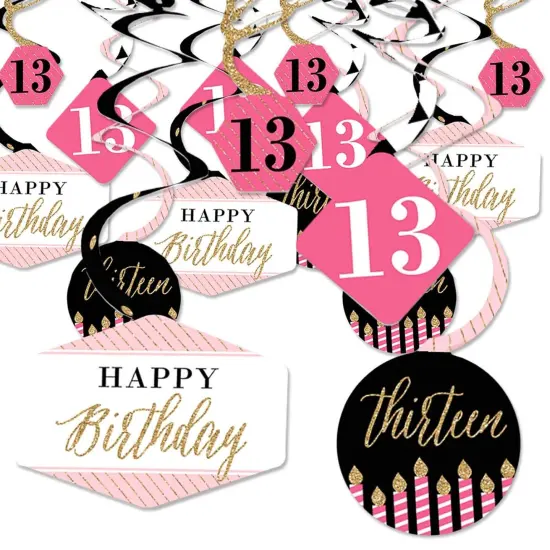 Big Dot of Happiness Chic 13th Birthday - Pink, Black and Gold - Birthday Party Hanging Decor - Party Decoration Swirls - Set of 40 {1}
