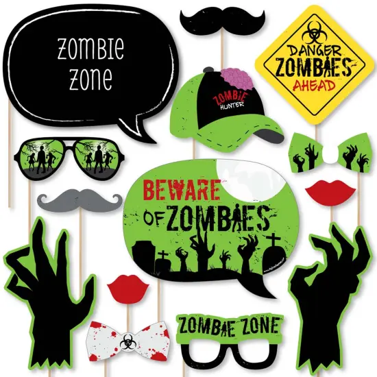 Big Dot of Happiness Zombie Zone - Halloween or Birthday Zombie Crawl Party Photo Booth Props Kit - 20 Count {1}