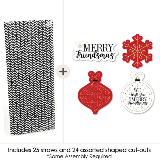 Big Dot of Happiness Red and Gold Friendsmas - Paper Straw Decor - Friends Christmas Party Striped Decorative Straws - Set of 24 {3}