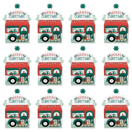 Big Dot of Happiness Camper Christmas - Treat Box Party Favors - Red and Green Holiday Party Goodie Gable Boxes - Set of 12 {6}