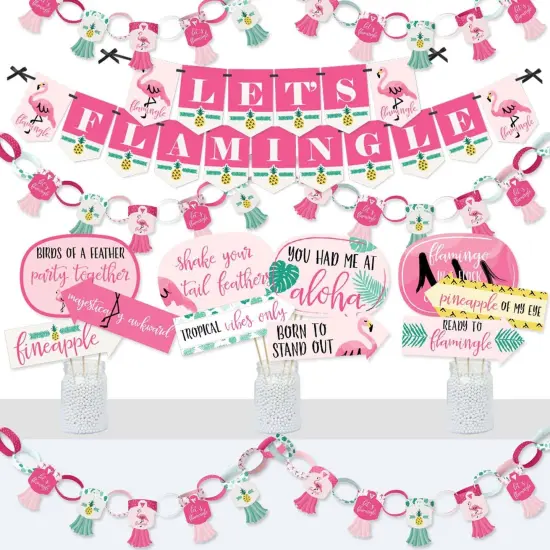 Big Dot of Happiness Pink Flamingo - Party Like a Pineapple - Banner and Photo Booth Decor - Tropical Summer Party Supplies Kit - Doterrific Bundle {1}