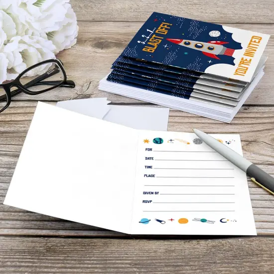 Big Dot of Happiness Blast Off to Outer Space - Fill In Rocket Ship Baby Shower or Birthday Party Invitations (8 count) {6}