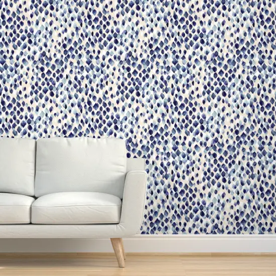 Pre-Pasted Wallpaper 2FT Wide Watercolor Drops Abstract Nature Diamond Indigo Blue Custom Pre-pasted Wallpaper by Spoonflower {5}