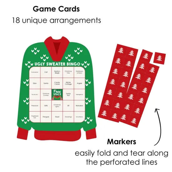 Big Dot of Happiness Ugly Sweater - Bar Bingo Cards and Markers - Holiday and Christmas Party Shaped Bingo Game - Set of 18 {4}