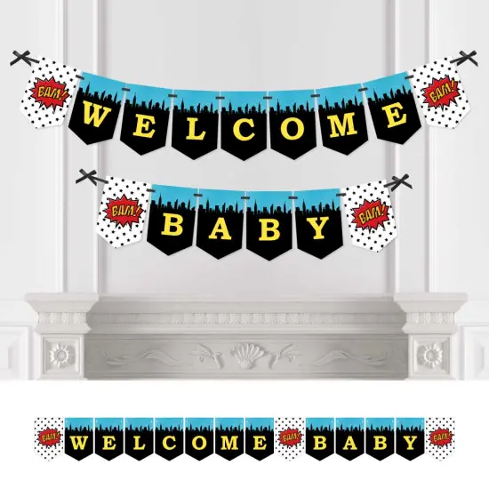 Big Dot of Happiness Bam Superhero - Baby Shower Bunting Banner - Comic Book Party Decorations - Welcome Baby {1}