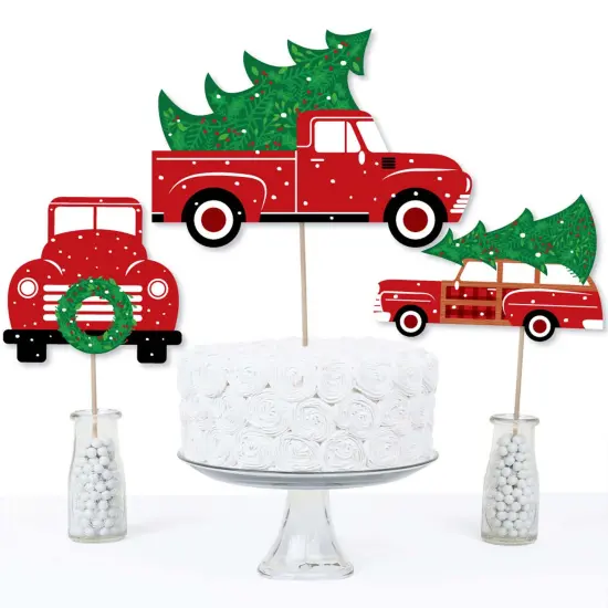 Big Dot of Happiness Merry Little Christmas Tree - Red Truck and Car Christmas Party Centerpiece Sticks - Table Toppers - Set of 15 {4}