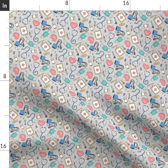Various Fabrics by the Yard or Fat Quarter Small Scale Medical Doctor Nurse Blue Pink Grey Medicine Nursing Hospital Custom Printed Fabric by Spoonflower {2}